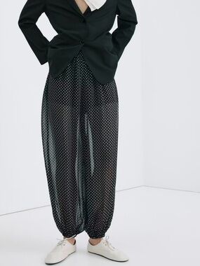 Mango Black Wide-Leg Polka Dot Jumpsuit Pants
